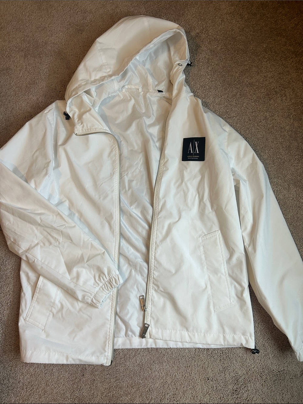 A|X Armani Exchange White Hooded Windbreaker Jacket